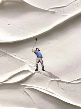 印象派 Painting - Snow Golf on Snowfield ウォールアート スポーツ ホワイト ルーム デコレーション by ナイフ 01 詳細